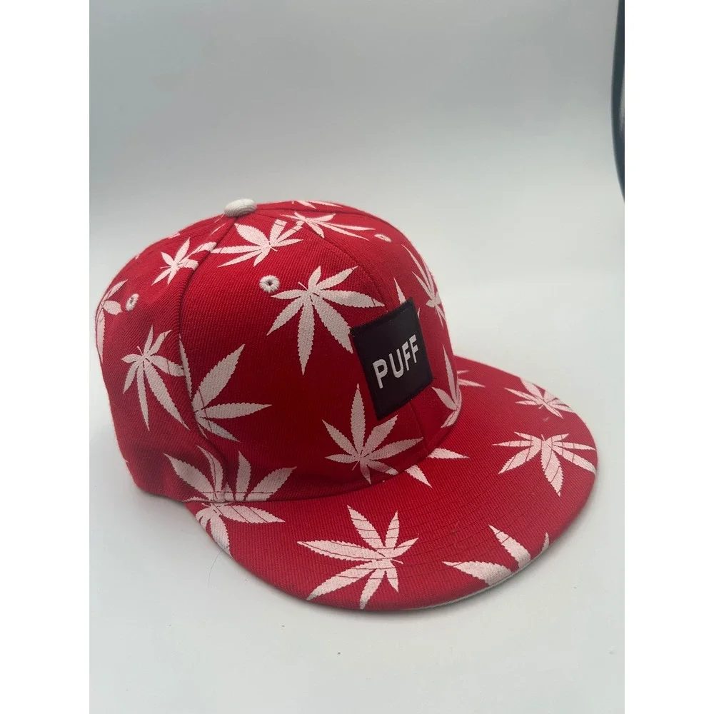 KingsChoice PUF Marijuana Leaf Snapback Hat Red White Hustle Tribe Flat Brim Cap